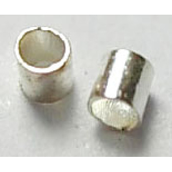 Brass Crimp Beads, Nickel Free, Tube, Silver, 1.5mm, Hole: 1mm