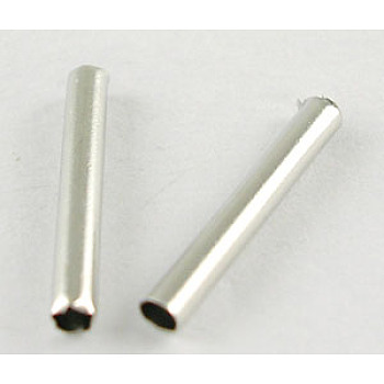 Nickel Free Jewelry Findings, Smooth Brass Tube Beads, Platinum Color, Size: about 2mm in diameter, 15mm long, hole: about 1.5mm