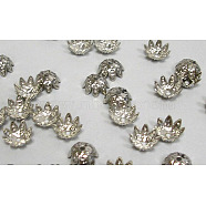Iron Fancy Bead Caps, Flower, Platinum, about 9.5mm in diameter, hole: 1.2mm(E117)