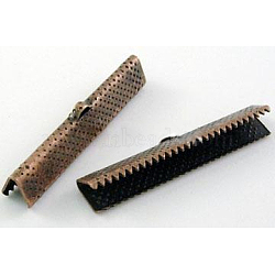 Iron Ribbon Crimp Ends, Red Copper Color, about 8mm long, 16mm wide, hole: 1mm(E183Y-R)