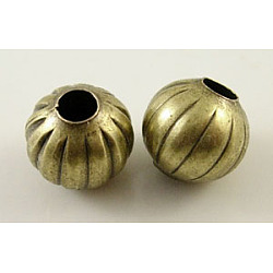 Iron Corrugated Beads, Nickel Free, Antique Bronze, Round, 5mm in diameter, hole:2mm, about 5360pcs/1000g(E186Y-NFAB)