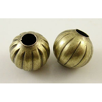 Iron Corrugated Beads, Nickel Free, Antique Bronze, Round, 5mm in diameter, hole:2mm, about 5360pcs/1000g