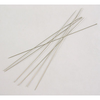 Iron Beading Needles, Silver Color Plated,  0.45mm thick, 100mm long, hole: 0.3mm, about 30~35pcs/bag