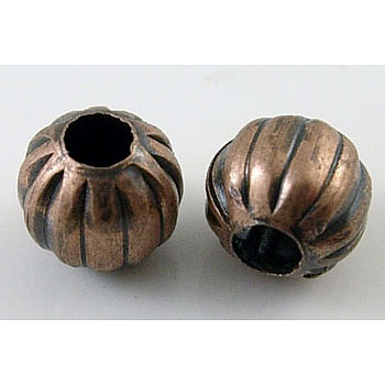 Iron Corrugated Beads, Nickel Free, Red Copper, Round, 8mm in diameter, hole: 3mm, about 1563pcs/1000g