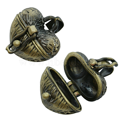 Brass Pendant, Prayer Box, Heart, Antique Bronze Color, about 18mm wide, 24mm long, hole: 4mm(E393-9)