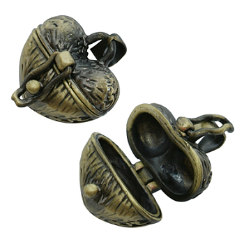 Brass Pendant, Prayer Box, Heart, Antique Bronze Color, about 18mm wide, 24mm long, hole: 4mm