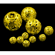 Iron Filigree Beads, Nickel Free, Round, Golden Color, Size: about 6~16mm in diameter, 6~15mm thick, hole: 1~6mm, about 200g/bag(E589Y-NFG)
