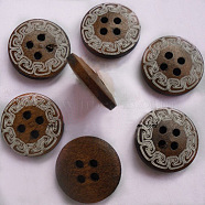4-hole Flat Back Round Buttons, Wooden Buttons, Coconut Brown, about 15mm in diameter(FNA160L)