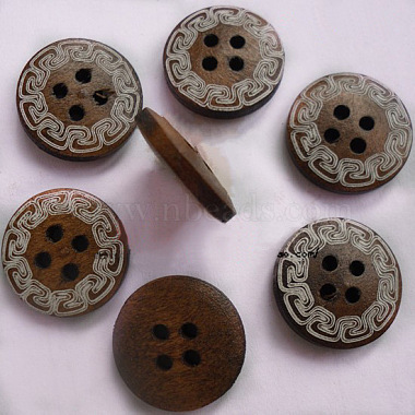 15mm CoconutBrown Flat Round Coconut 4-Hole Button