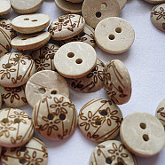 Carved 2-hole Basic Sewing Buttonr., Coconut Button, Khaki, about 12mm in diameter, about 100pcs/bag(NNA0YXC)