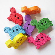 Tortoise Buttons with 2-Hole, Wooden Buttons, Mixed Color, about 18mm long, 12mm wide, 150pcs/bag(NNA0Z6Z)
