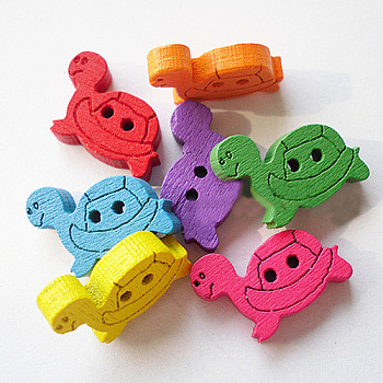 Tortoise Buttons with 2-Hole, Wooden Buttons, Mixed Color, about 18mm long, 12mm wide, 150pcs/bag