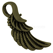 Alloy Pendants, Feather, Lead Free and Cadmium Free, Antique Bronze, 32x11x3mm, Hole: 7mm(EA11935Y-AB)