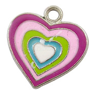Alloy Enamel Pendants, Lead Free and Cadmium Free, Heart, Platinum, Colorful, about 18mm long, 17.5mm wide, 1.5mm thick, hole:2mm(EA180Y)