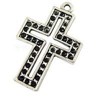 Tibetan Style Cross Pendant Rhinestone Settings, Antique Silver, Lead Free & Cadmium Free & Nickel Free, 33.5x22x2mm, Hole: 2mm, Fit for 1mm rhinestone.(EA503Y-NF)