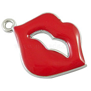 Alloy Enamel Pendants, Cadmium Free & Lead Free, Lip, Platinum,  Red, about 24.5mm long, 17mm wide, 2.5mm thick, hole: 2mm(EA547Y-2)