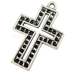 Tibetan Style Cross Pendant Rhinestone Settings, Antique Silver, Lead Free & Cadmium Free & Nickel Free; 33.5x22x2mm, Hole: 2mm; Fit for 1mm rhinestone.(EA503Y-NF)