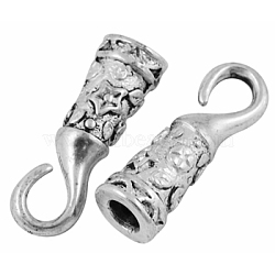 Tibetan Style S-Hook Clasps, Lead Free and Cadmium Free, Antique Silver, 24x8x7mm, Hole: 4mm(EA7936Y)