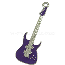 Alloy Enamel Big Pendants, Lead Free and Cadmium Free, Guitar, Platinum, Purple, about 62mm long, 18.5mm wide, 2mm, thick, hole: 3mm(EA822Y-5)