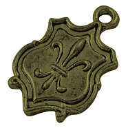 Tibetan Style Alloy Shield Carved Fleur De Lis Pendants, Antique Bronze, Lead Free & Cadmium Free, 24x15x2mm, Hole: 2mm(EAAA056Y-AB)
