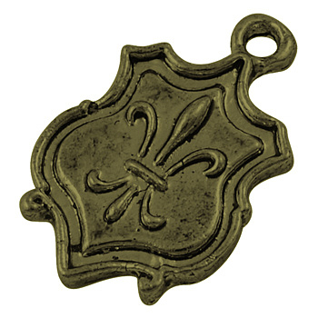 Tibetan Style Alloy Shield Carved Fleur De Lis Pendants, Antique Bronze, Lead Free & Cadmium Free, 24x15x2mm, Hole: 2mm