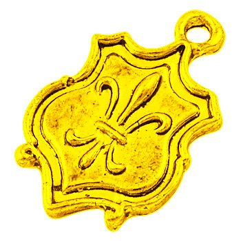 Tibetan Style Alloy Shield Carved Fleur De Lis Pendants, Golden, Lead Free & Cadmium Free, 24x15x2mm, Hole: 2mm
