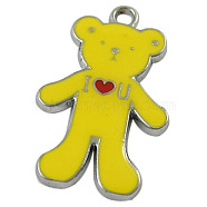 Alloy Enamel Pendants, Lead Free and Cadmium Free, Bear, Platinum, Yellow, about 27mm long, 17mm wide, 2mm thick, hole: 2mm(EAP047Y-3)