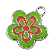Alloy Enamel Pendants, Lead Free and Cadmium Free, Flower, Great For Mother's Day Gift Making, LineGreen, Platinum, about 22mm long, 20mm wide, 2.5mm thick, hole: 2.5mm(EAP073Y-3)