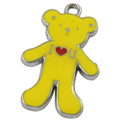 Alloy Enamel Pendants, Lead Free and Cadmium Free, Bear, Platinum, Yellow, about 27mm long, 17mm wide, 2mm thick, hole: 2mm(EAP047Y-3)
