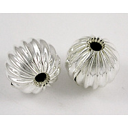 Brass Corrugated Beads, Silver Color Plated, Round, about 10mm in diameter, hole:2mm(EC032-S)