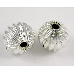 Brass Corrugated Beads, Silver Color Plated, Round, about 10mm in diameter, hole:2mm(EC032-S)