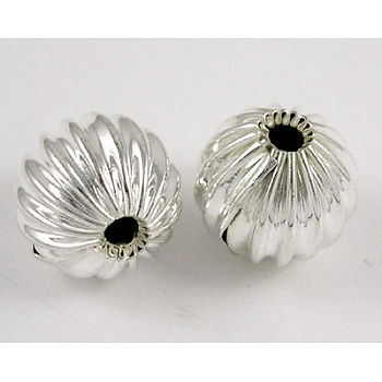 Brass Corrugated Beads, Silver Color Plated, Round, about 10mm in diameter, hole:2mm