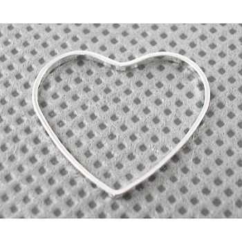 Brass Links, Valentine's Day Jewelry Accessory, Heart, Silver Color Plated, about 7mm wide, 6mm long, 1mm thick
