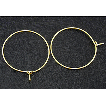 Brass Wine Glass Charm Rings, Hoop Earrings Findings, Golden, 35x0.8mm, 20 Gauge