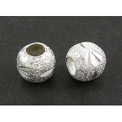 Textured Beads, Brass, Round, Silver, about 8mm in diameter, 6.8mm thick, hole: 3.8mm(EC189-S)