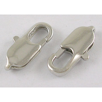 Lobster Claws Clasps, No Ring, Brass, Nickel Free, Platinum Color, 5mmx14mm, hole: about 1mm