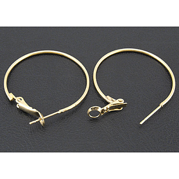 Brass Hoop Earrings, Nickel Free, Brass, Golden Color, 35~37x1.2mm