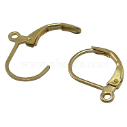 Brass Leverback Earring Findings, with Loop, Unplated, Nickel Free, Size: about 10mm wide, 15mm long, hole: 1mm(EC223-C)