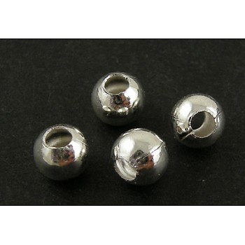 Brass Smooth Round Beads, Seamed Spacer Beads, Silver, 5mm, Hole: 1.5mm