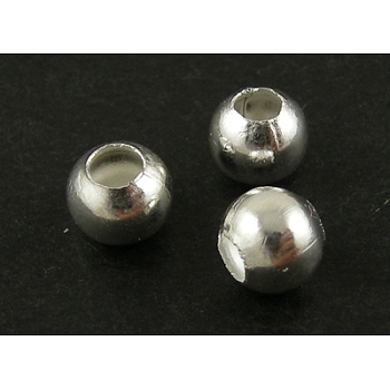 Brass Smooth Round Beads, Seamed Bead Spacers, Silver, 6mm, Hole: 2.5mm