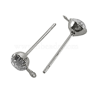 Brass Post Earring Findings, with Loop and Rhinestone, Platinum Color, about 4mm wide, 15mm long, hole: 0.5mm, Pin: 0.8mm(EC592)