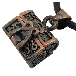 Brass Prayer Box Pendants, Brushed Red Copper, about 12mm wide, 19mm long, hole: 4mm(ECF137-1R)