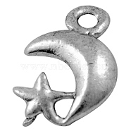 Alloy Finding Pendants, Lead Free and Cadmium Free, Moon, Antique Silver, 16x12x2.5mm, Hole: 1.5mm(EDD024Y)