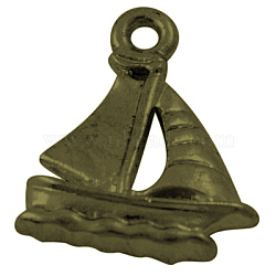 Tibetan Style Alloy Pendants, Sailing Boat Charms, Lead Free and Cadmium Free, Antique Bronze, about 20mm long,16.5mm wide,2mm thick, hole: 2mm(EDD022Y-AB)