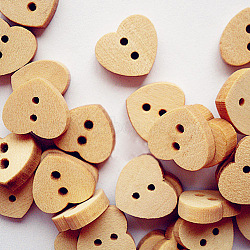 Lovely 2-hole Basic Sewing Button in Heart Shape, Wooden Buttons, BurlyWood, abou 13mm long, 15mm wide, 100pcs/bag(NNA0Z9E)