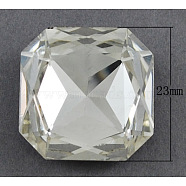 Electroplate Glass Cabochons, Faceted, Square, White, Size: about 23mm long, 23mm wide, 8mm thick(EGLA-R354)