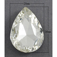 Electroplate Glass Cabochons, Faceted, teardrop, White, Size: about 30mm long, 20mm wide, 8mm thick(EGLA-R366)