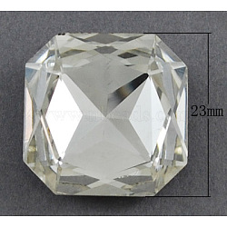 Electroplate Glass Cabochons, Faceted, Square, White, Size: about 23mm long, 23mm wide, 8mm thick(EGLA-R354)
