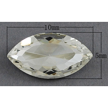 Electroplate Glass Cabochons, Faceted, Oval, White, Size: about 10mm long, 5mm wide, 5mm thick