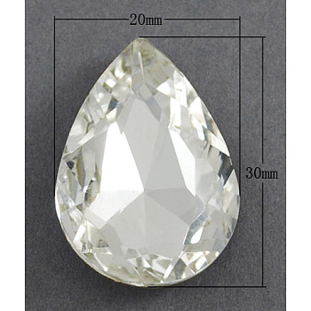 Electroplate Glass Cabochons, Faceted, teardrop, White, Size: about 30mm long, 20mm wide, 8mm thick